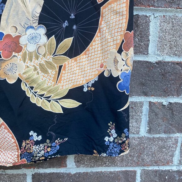 Vintage Clio Skirt Sz 10 Black Floral Umbrella Print Midi Asian Inspired Boho - Picture 5 of 14
